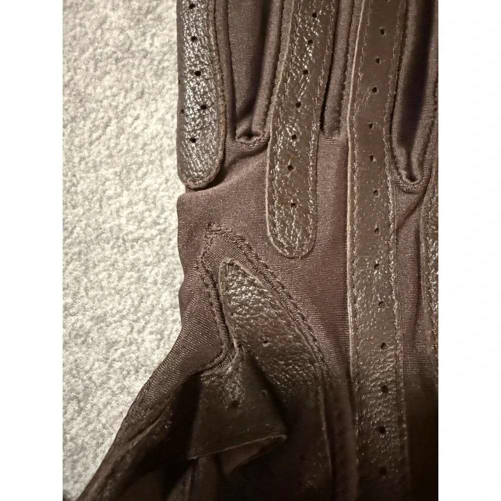 Vintage Isotoner by Aris Brown Gloves Elegant Driving Nylon Leather O/S Small